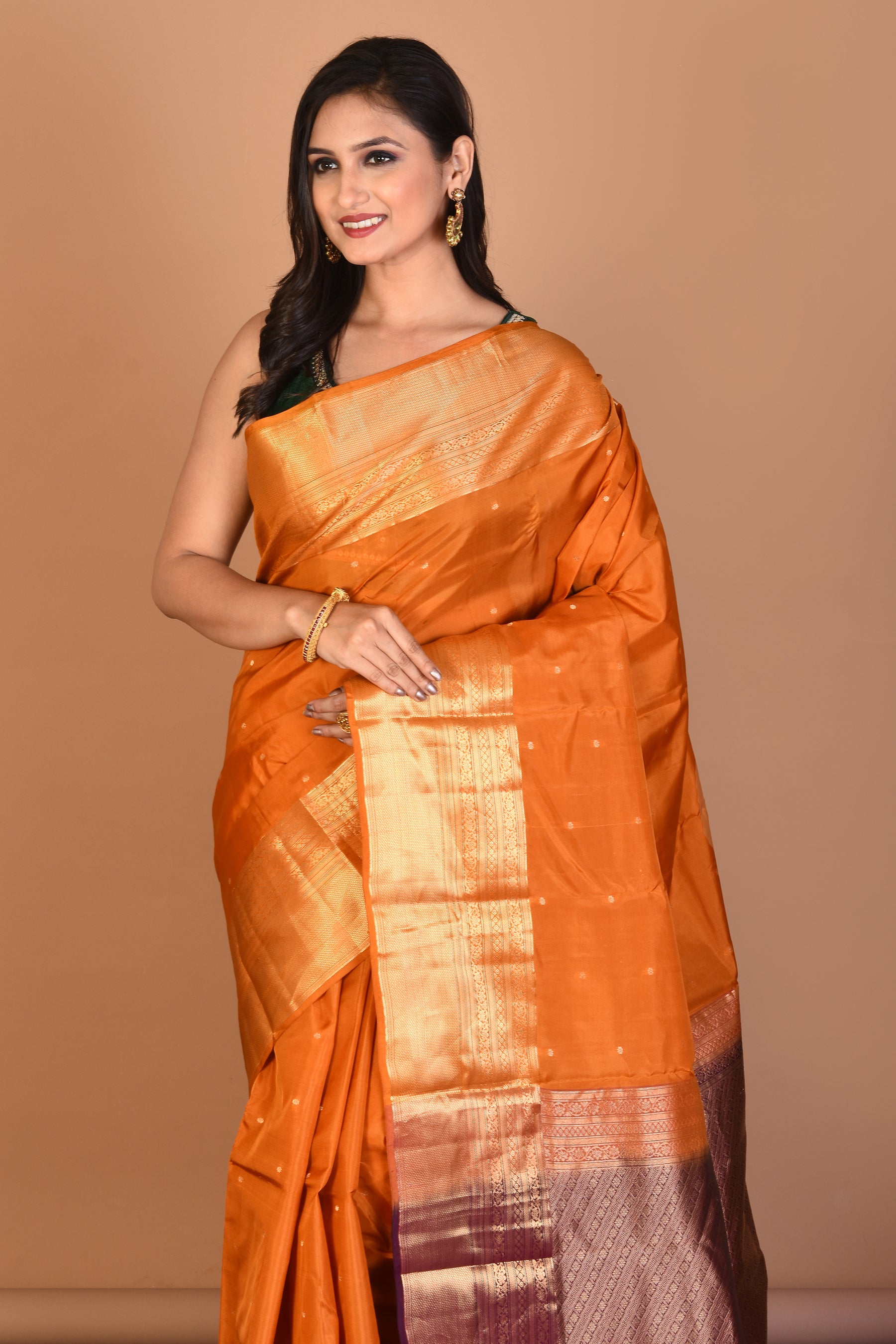 Mustard Blended Kanjivaram Silk Saree with Blouse Piece - Keya Seth Exclusive