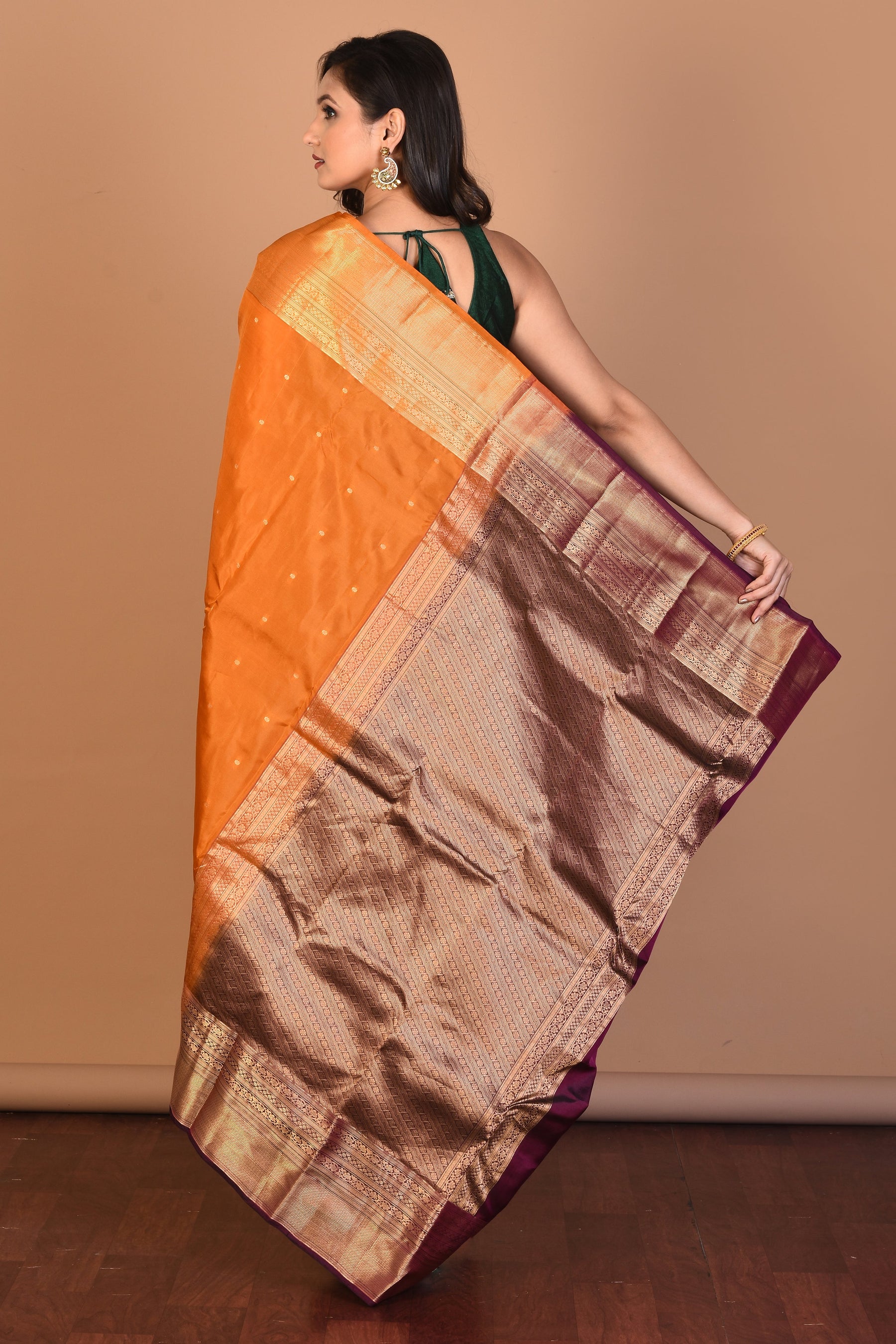 Mustard Blended Kanjivaram Silk Saree with Blouse Piece - Keya Seth Exclusive