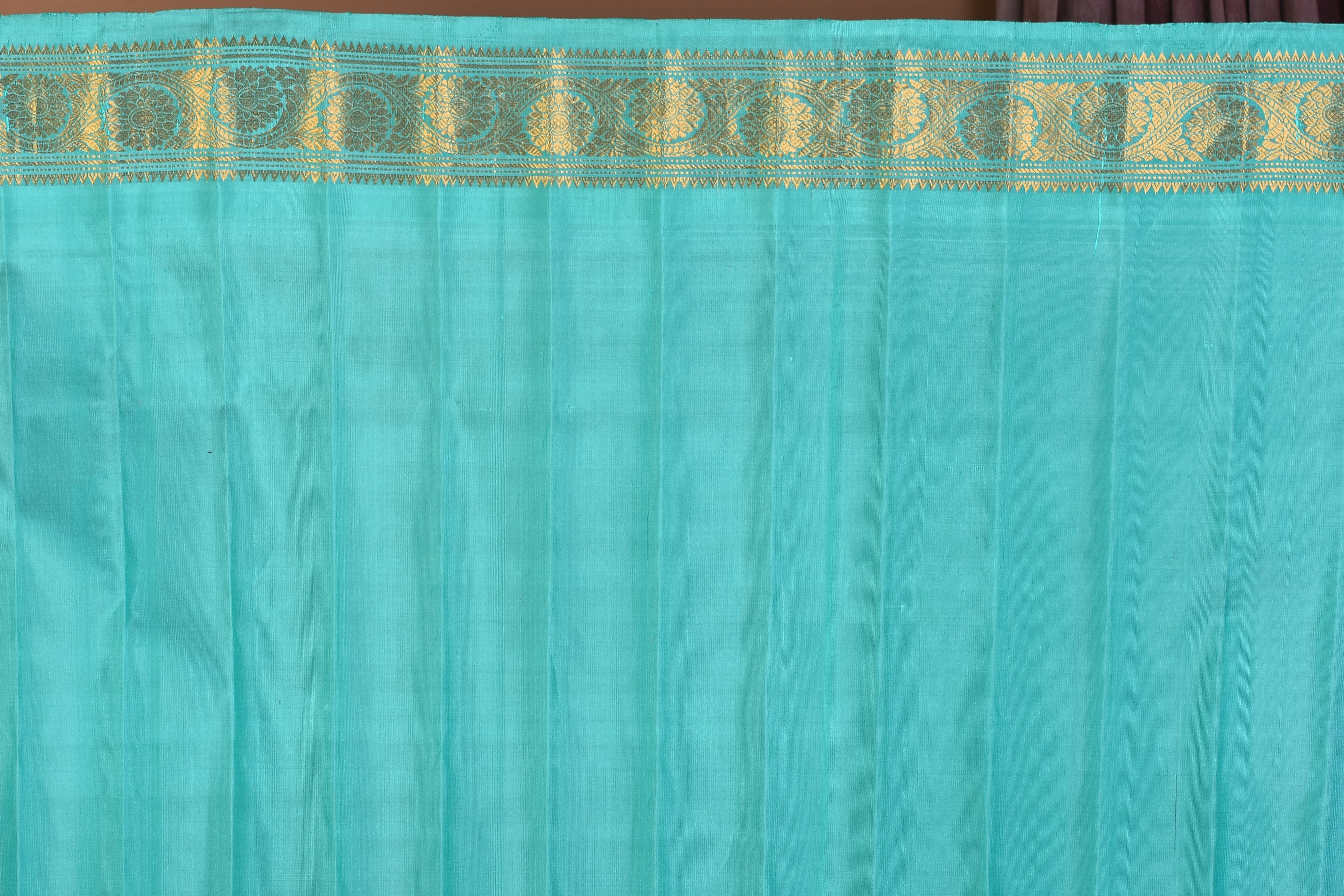 Wine Pure Gadwal Saree with Sea Green Borders - Keya Seth Exclusive