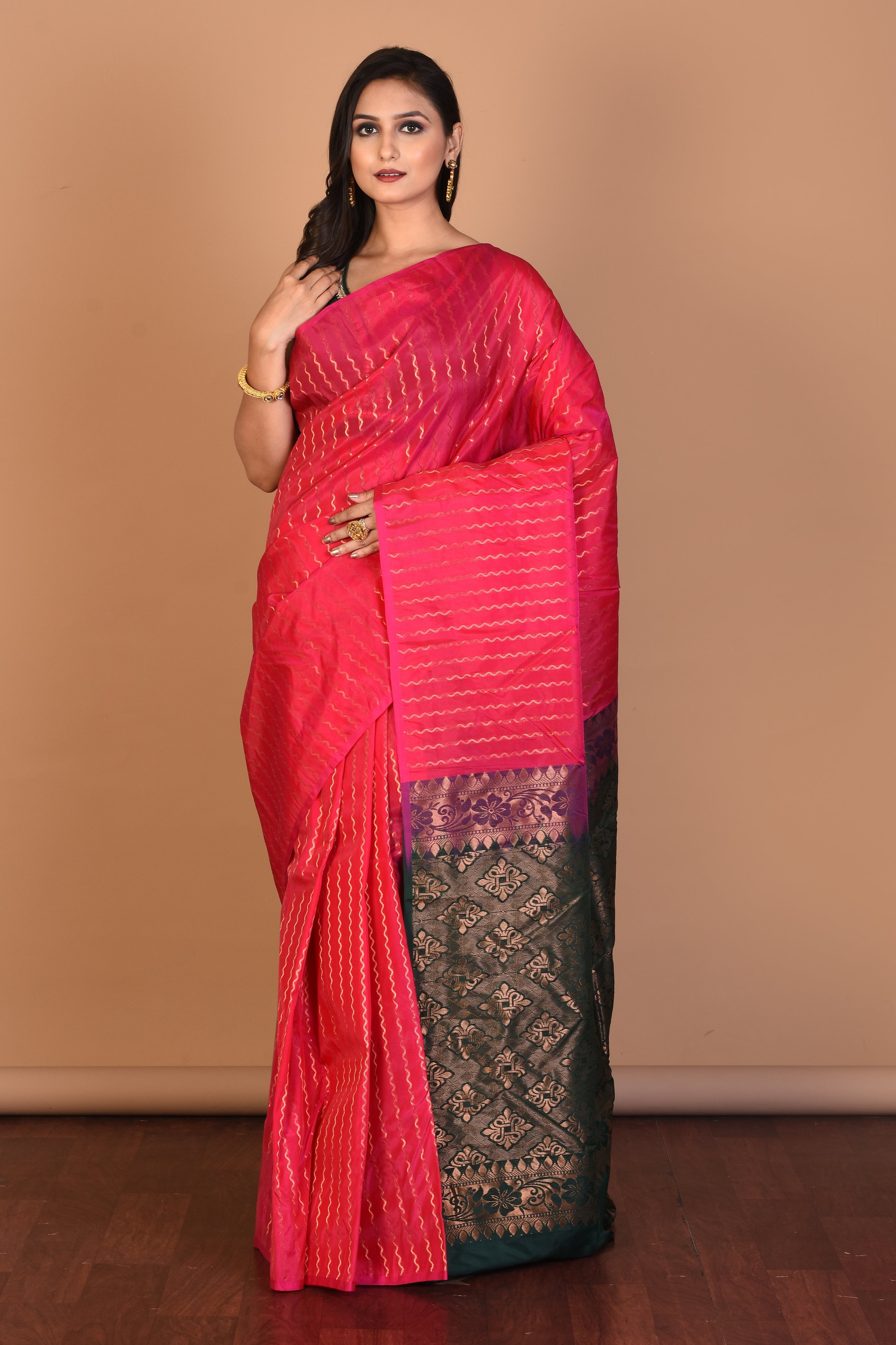 Deep Pink Borderless Blended Kanjivaram Silk Saree with Blouse Piece - Keya Seth Exclusive