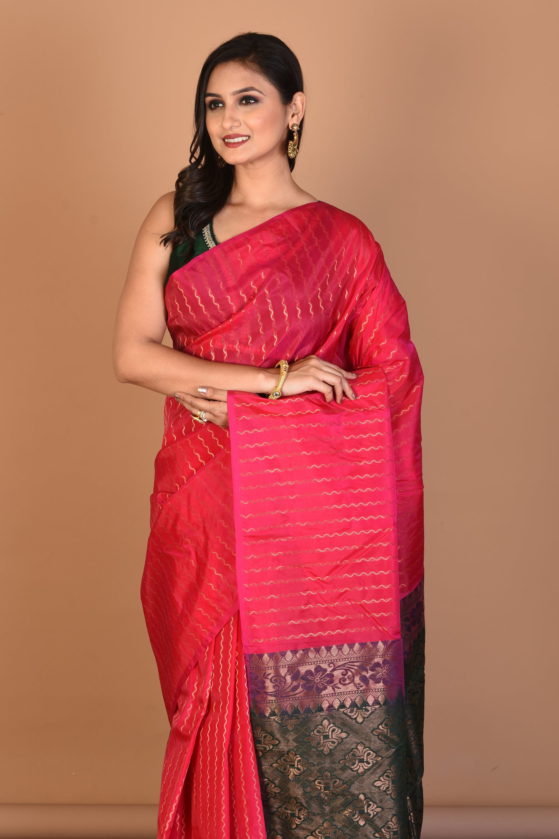 Deep Pink Borderless Blended Kanjivaram Silk Saree with Blouse Piece - Keya Seth Exclusive