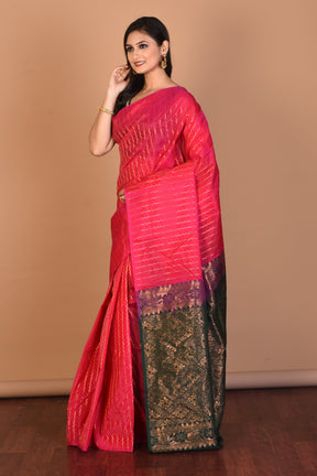 Deep Pink Borderless Blended Kanjivaram Silk Saree with Blouse Piece - Keya Seth Exclusive