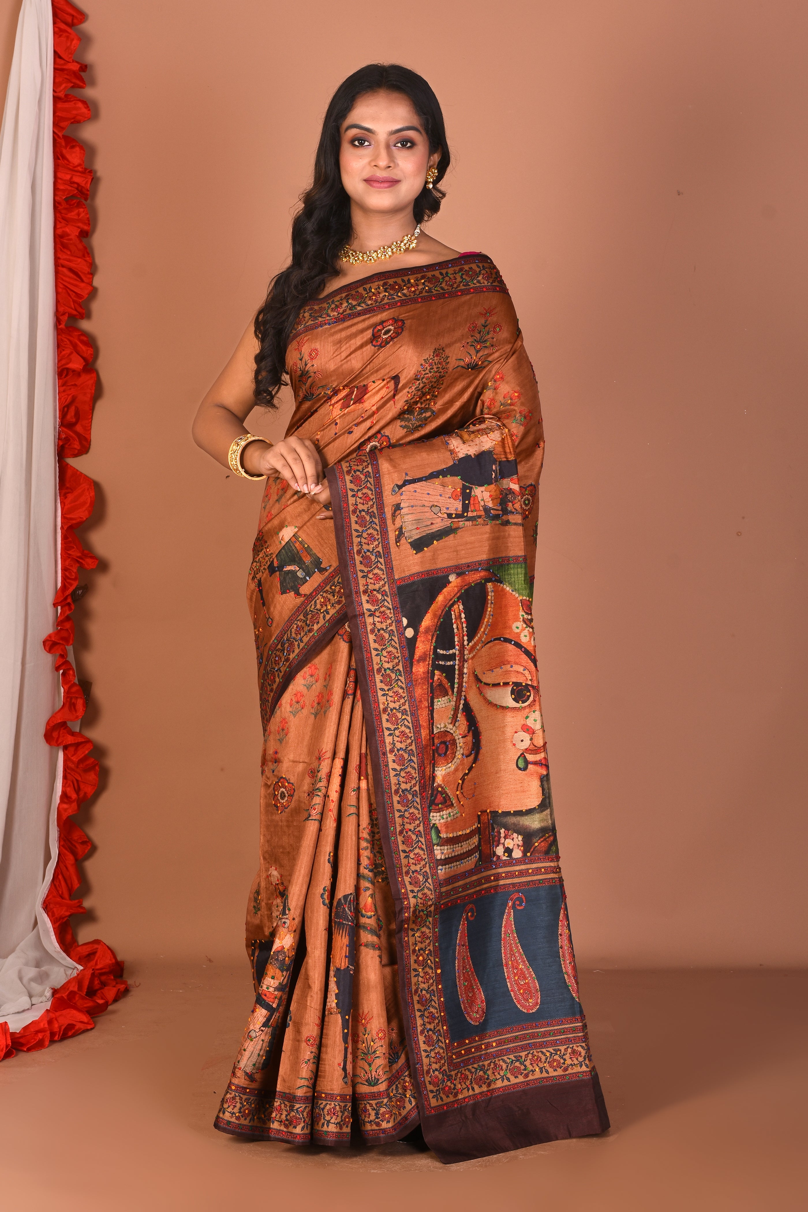 Rust Blended Printed Silk Saree - Keya Seth Exclusive