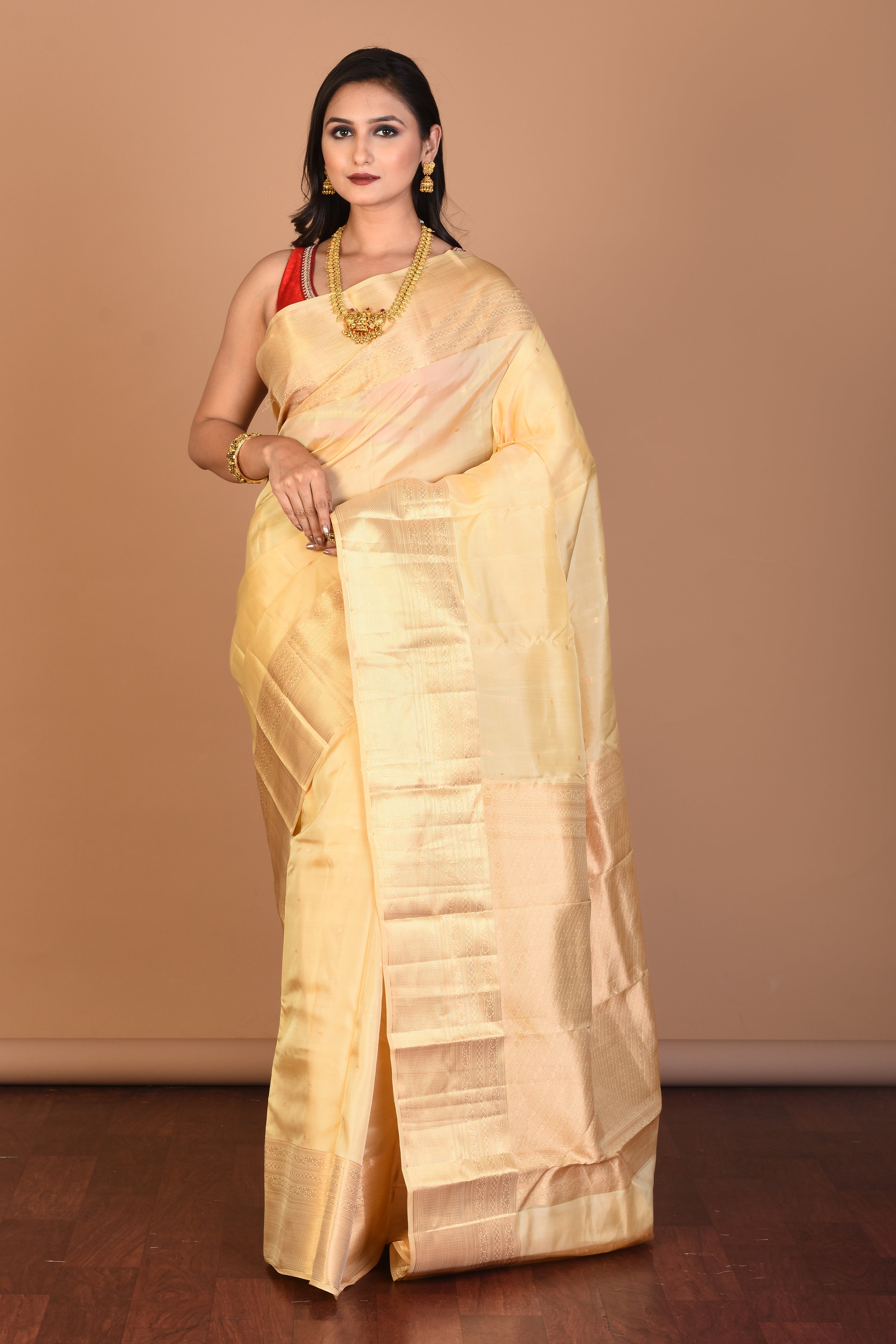 Beige Blended Kanjivaram Silk Saree with Blouse Piece - Keya Seth Exclusive