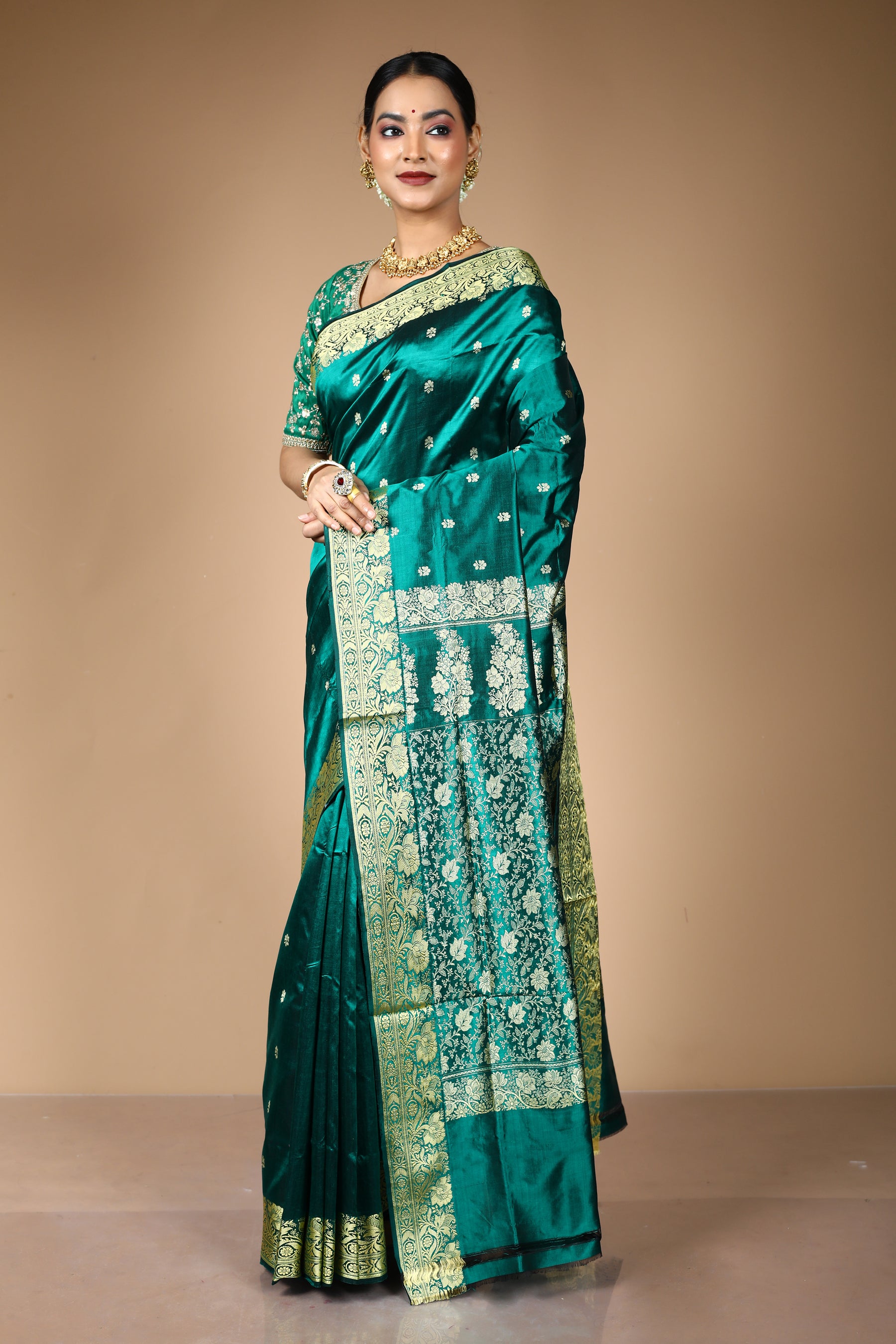 Dark Green Pure Katan Silk Saree