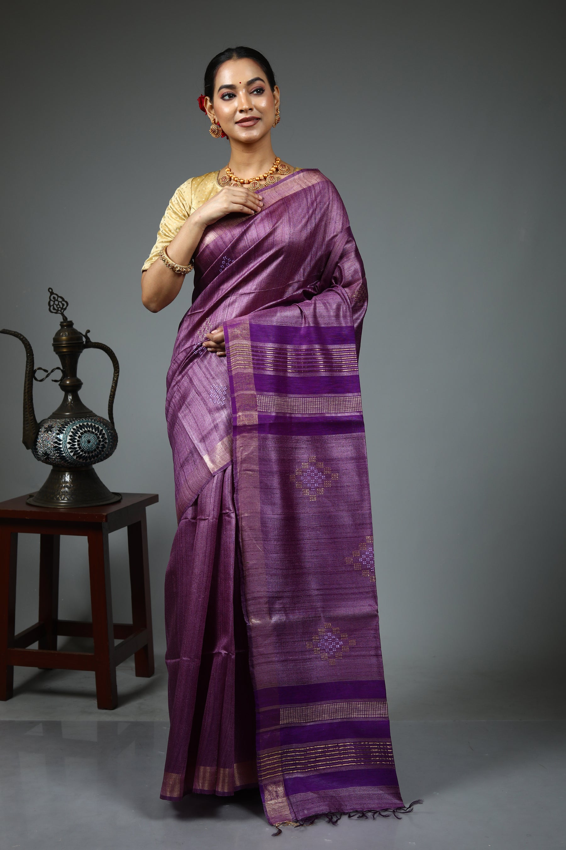Purple Pure Tussar Saree