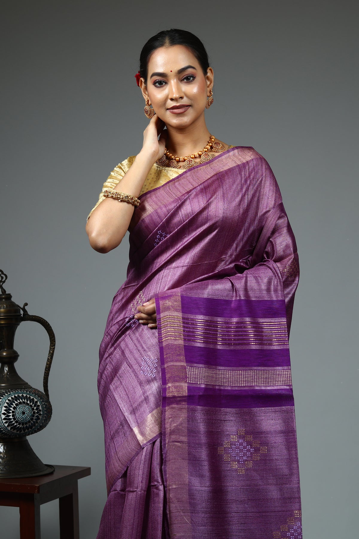 Purple Pure Tussar Saree
