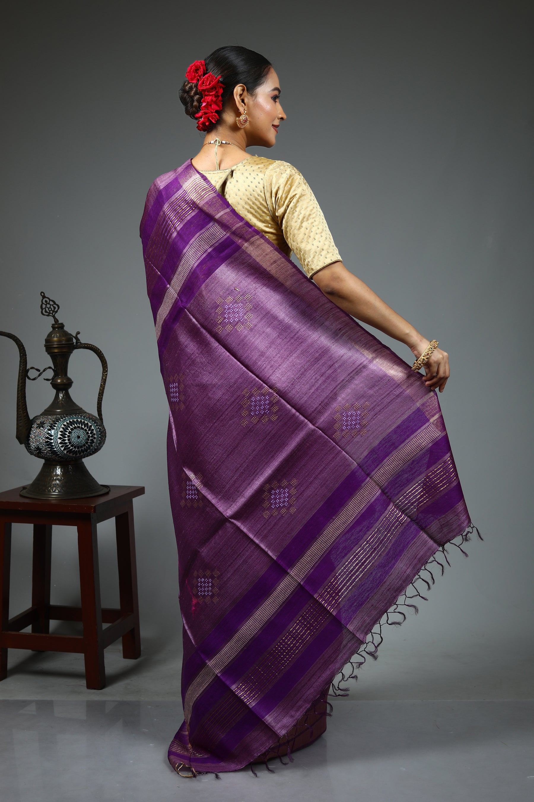 Purple Pure Tussar Saree