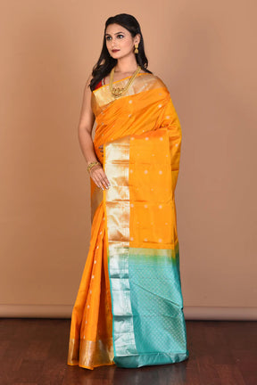 Mustard Blended Kanjivaram Silk Saree with Blouse Piece - Keya Seth Exclusive