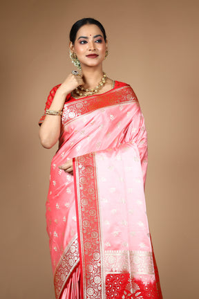 Peach Blended Satin Banarasi Saree