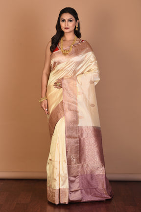 Off-white Pure Katan Silk Saree with Blouse Piece - Keya Seth Exclusive