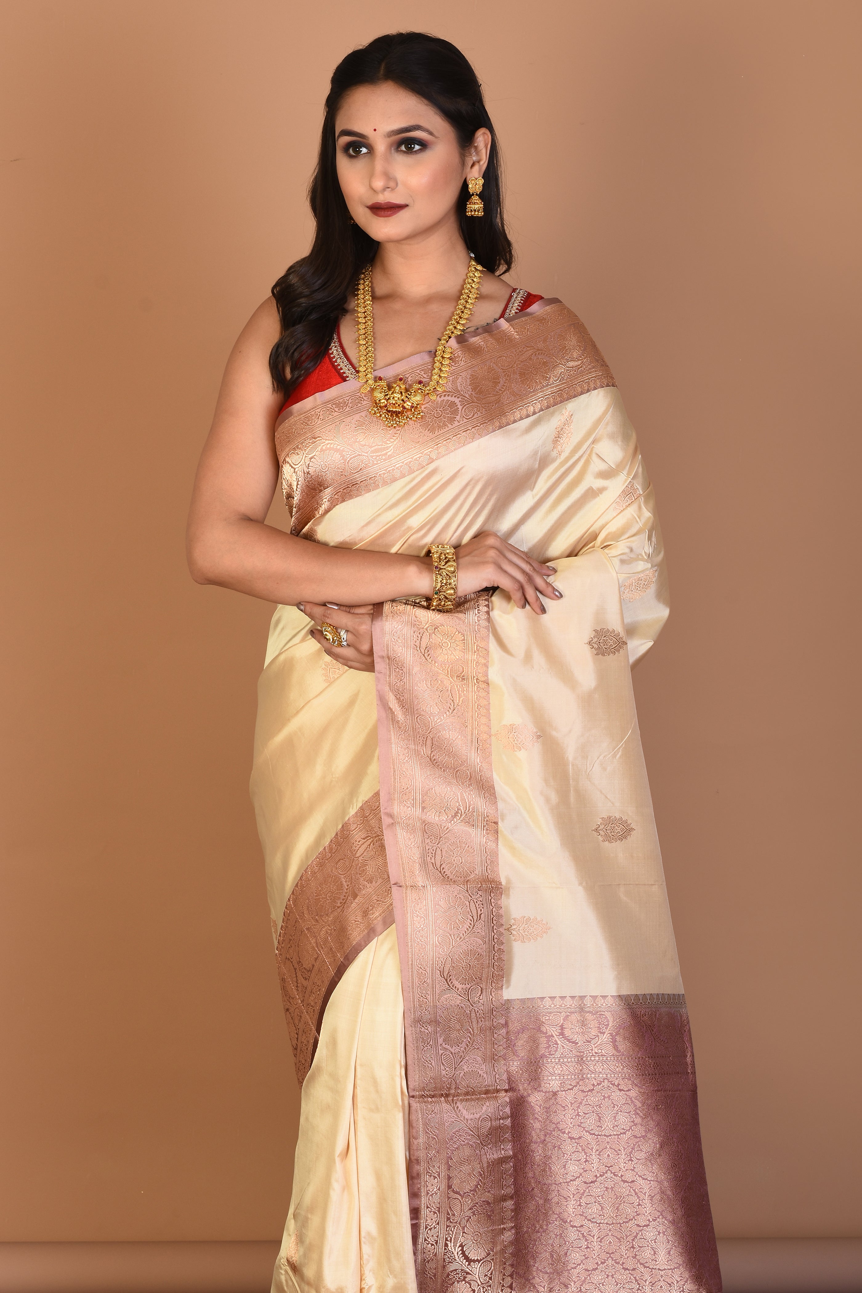 Off-white Pure Katan Silk Saree with Blouse Piece - Keya Seth Exclusive