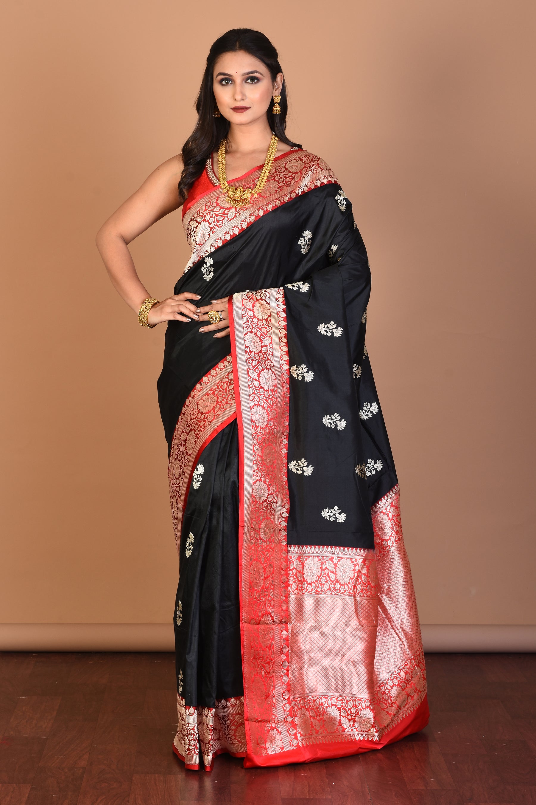 Black Pure Katan Silk Saree with Blouse Piece - Keya Seth Exclusive