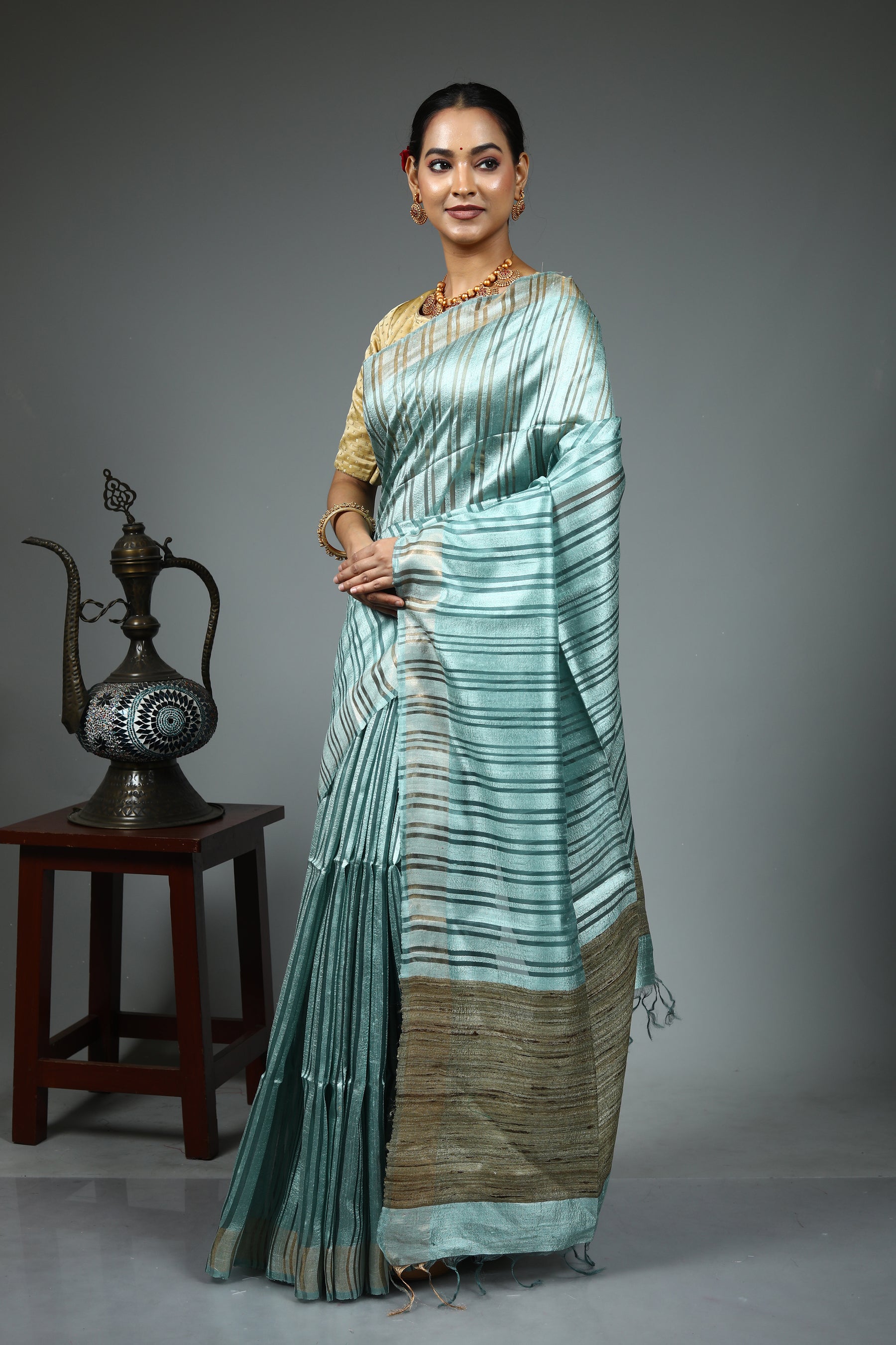 Sea Green Tussar Saree
