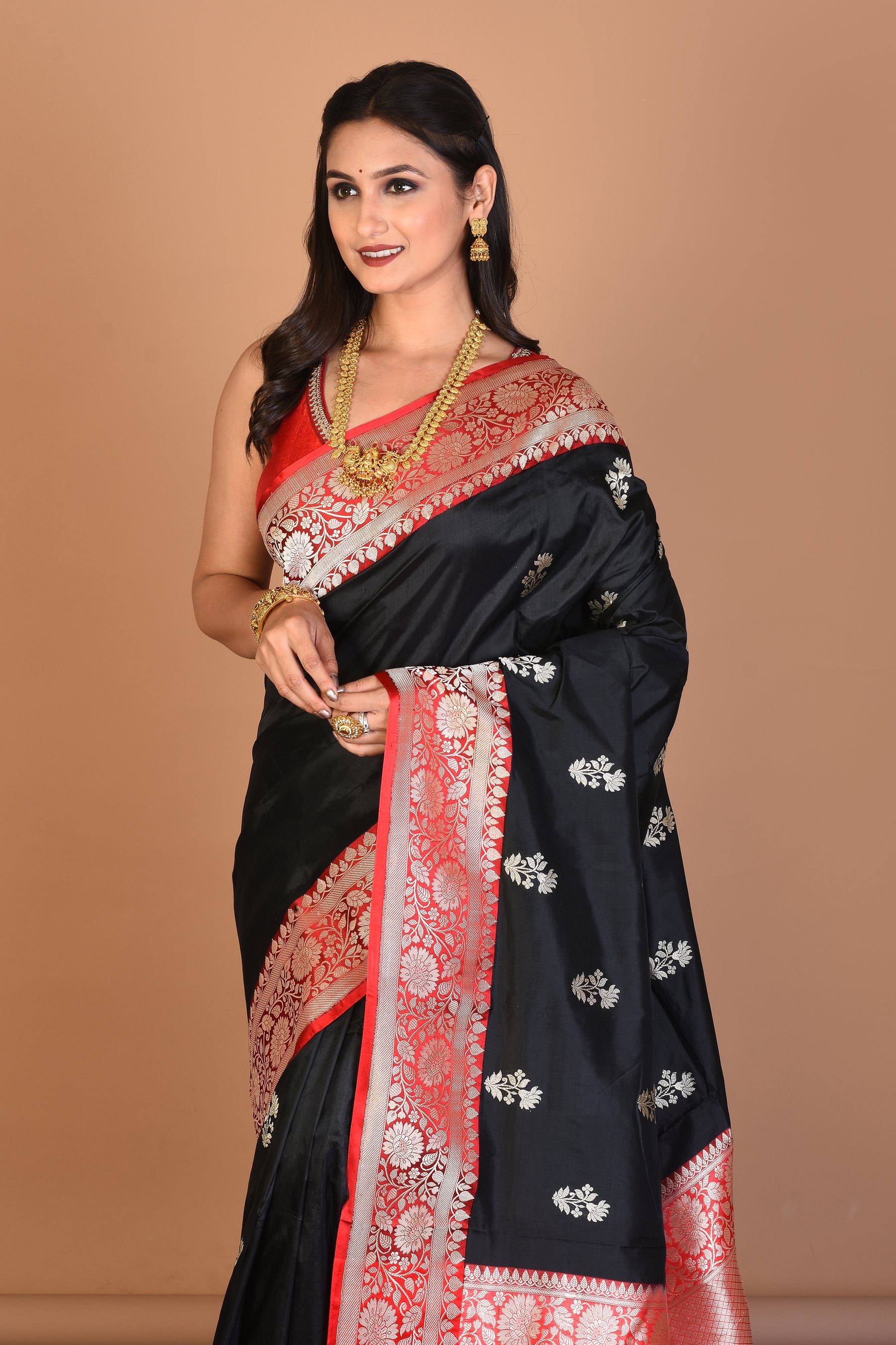 Black Pure Katan Silk Saree with Blouse Piece - Keya Seth Exclusive