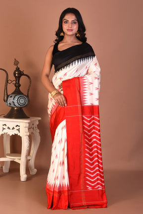 White Pure Ikkat Silk Saree - Keya Seth Exclusive
