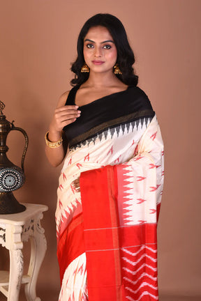 White Pure Ikkat Silk Saree - Keya Seth Exclusive
