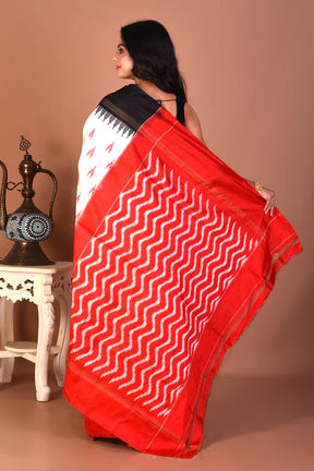 White Pure Ikkat Silk Saree - Keya Seth Exclusive