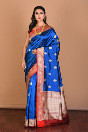 Royal Blue Pure Katan Silk Saree with Blouse Piece - Keya Seth Exclusive