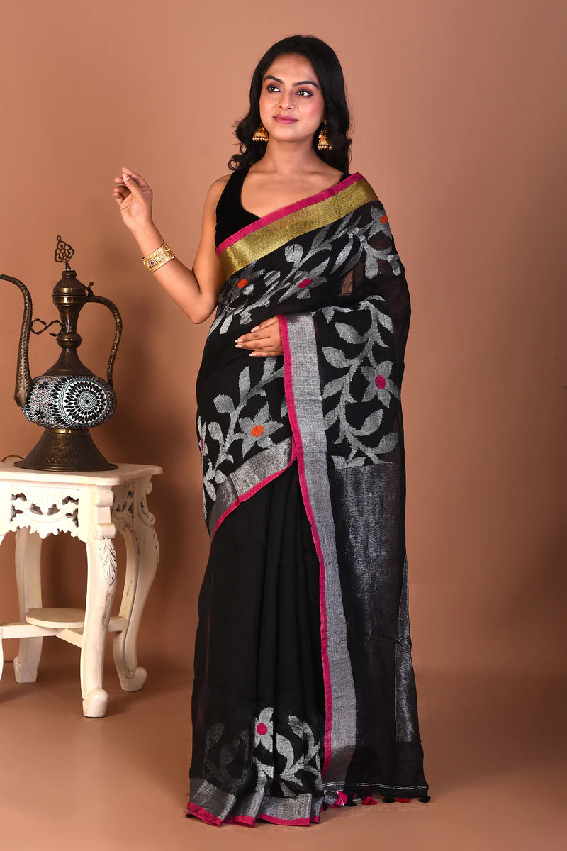 Black Linen Saree - Keya Seth Exclusive