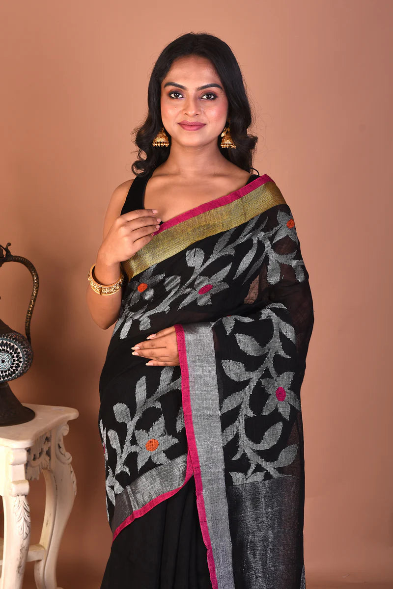 Black Linen Saree - Keya Seth Exclusive