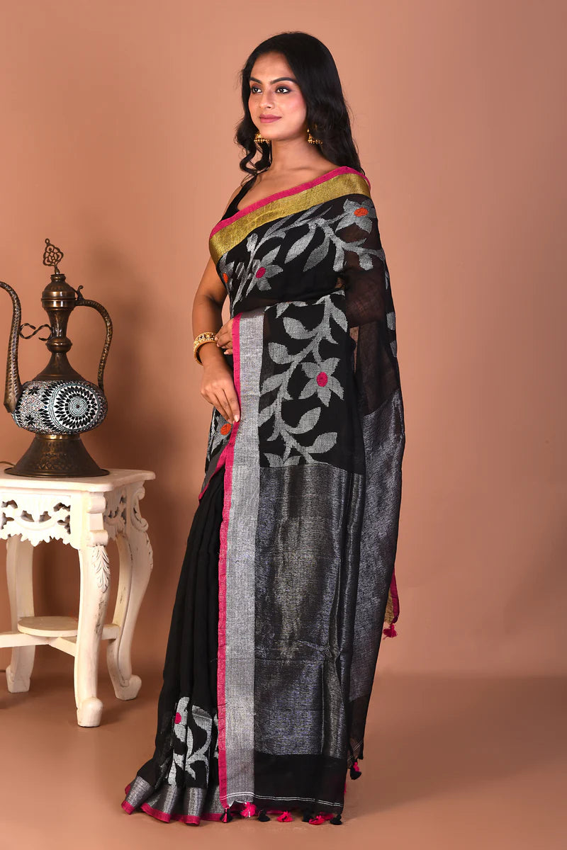 Black Linen Saree - Keya Seth Exclusive