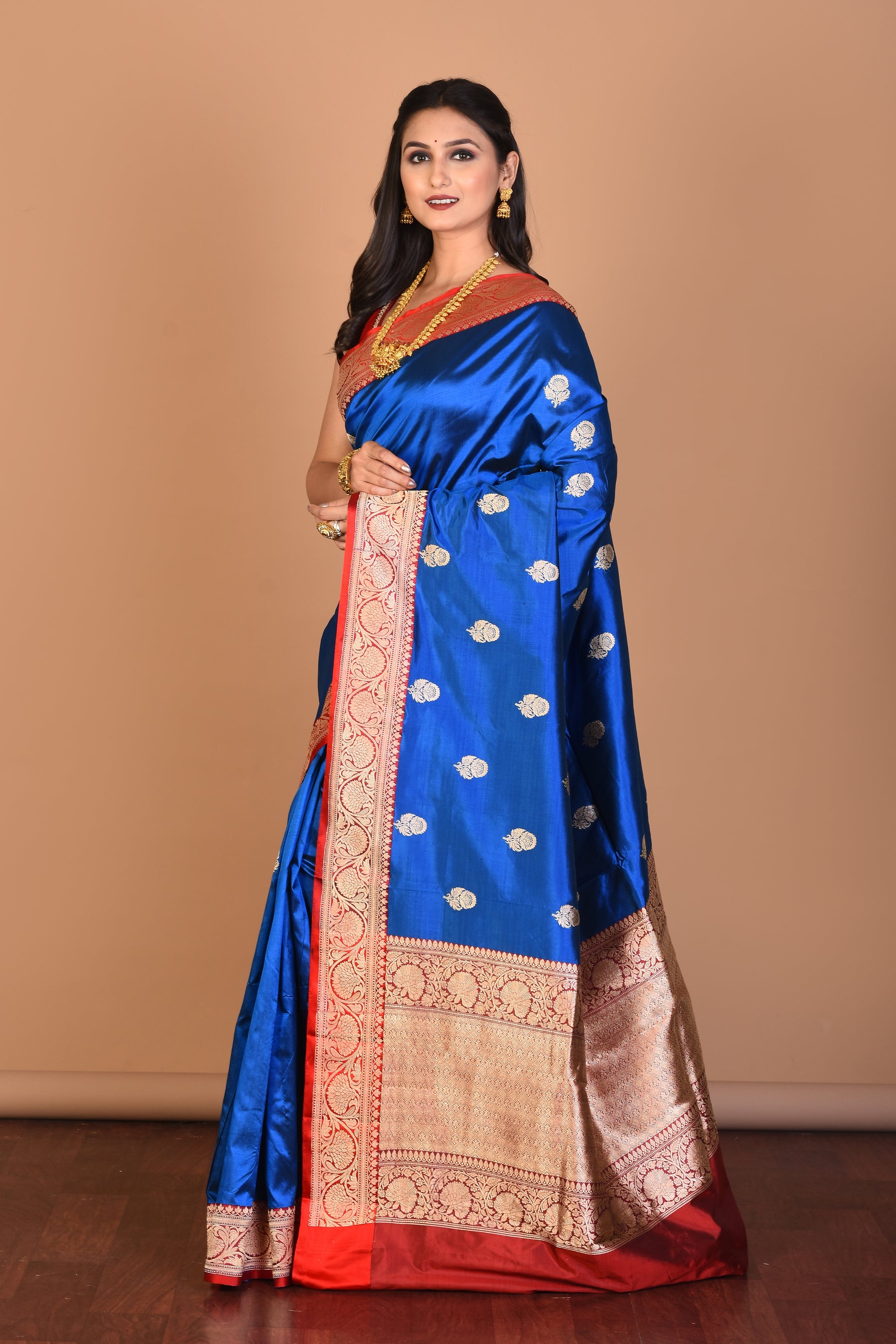 Royal Blue Pure Katan Silk Saree with Blouse Piece - Keya Seth Exclusive