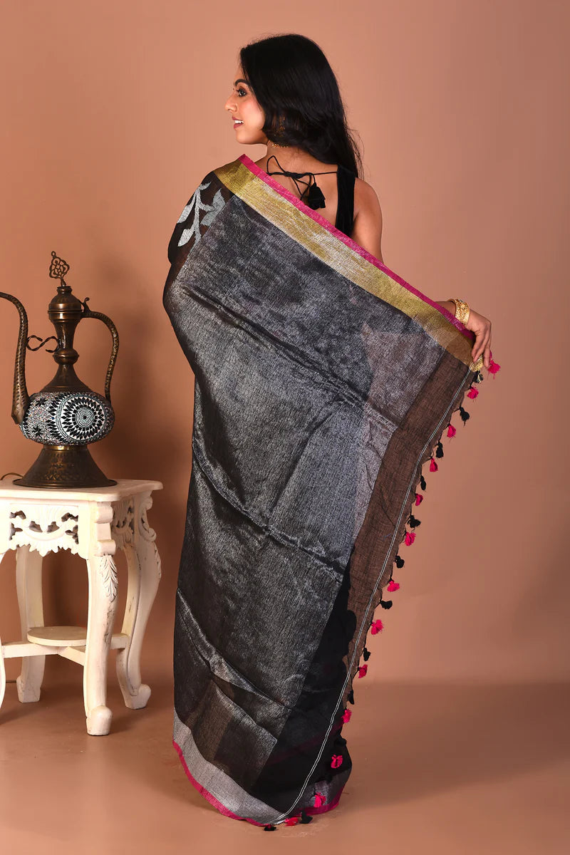Black Linen Saree - Keya Seth Exclusive