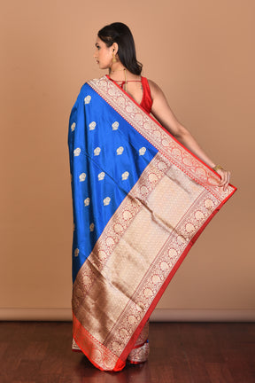 Royal Blue Pure Katan Silk Saree with Blouse Piece - Keya Seth Exclusive