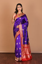 Load image into Gallery viewer, Purple Pure Katan Silk Saree with Blouse Piece - Keya Seth Exclusive
