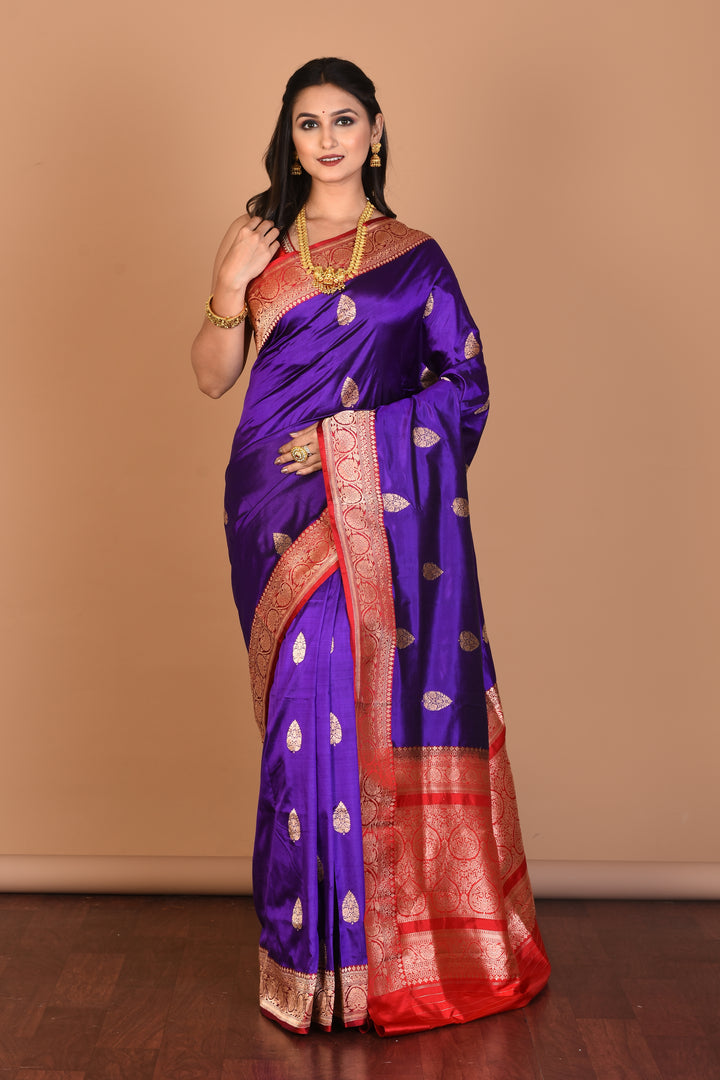 Purple Pure Katan Silk Saree with Blouse Piece - Keya Seth Exclusive