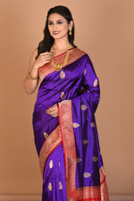 Load image into Gallery viewer, Purple Pure Katan Silk Saree with Blouse Piece - Keya Seth Exclusive
