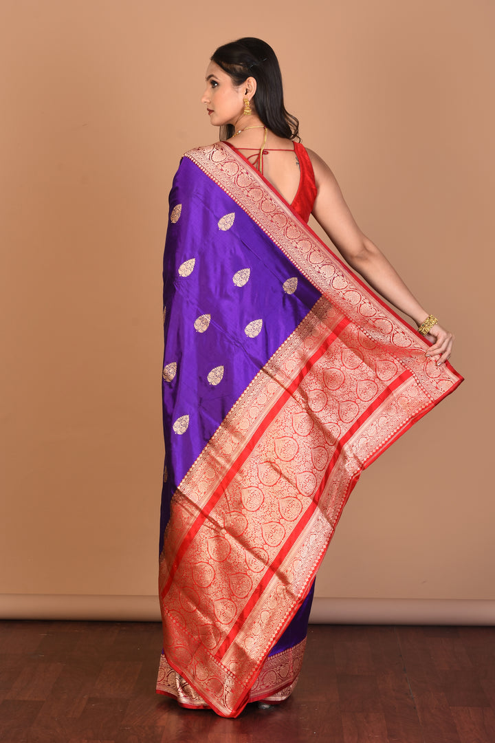 Purple Pure Katan Silk Saree with Blouse Piece - Keya Seth Exclusive