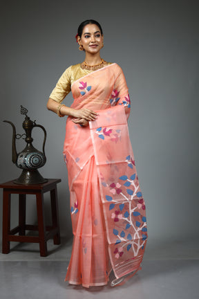 Peach Muslin Saree