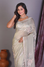 Load image into Gallery viewer, Light Pesta Jimmy Choo Saree with Stonework - Keya Seth Exclusive
