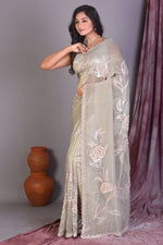 Load image into Gallery viewer, Light Pesta Jimmy Choo Saree with Stonework - Keya Seth Exclusive
