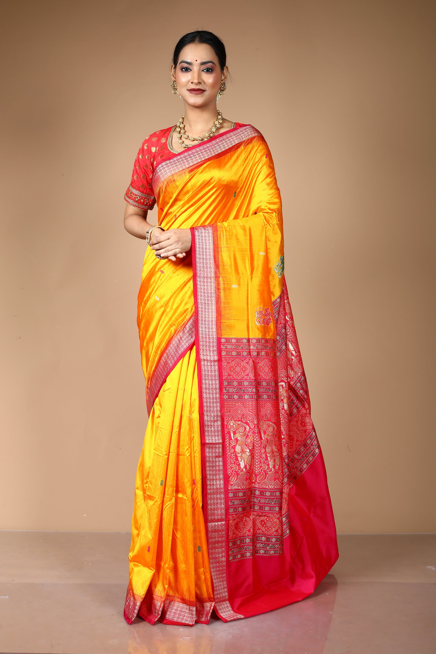Yellow Pure Bomkai Saree
