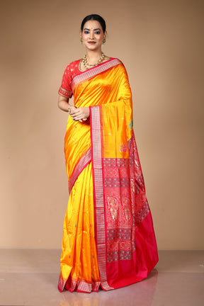 Yellow Pure Bomkai Saree