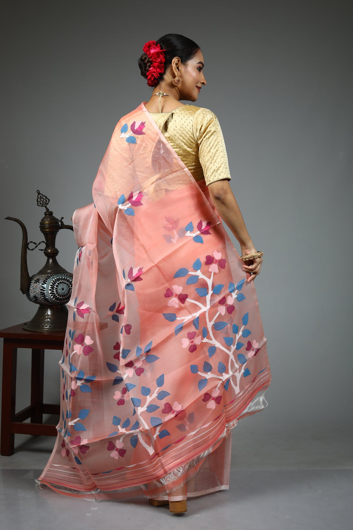 Peach Muslin Saree