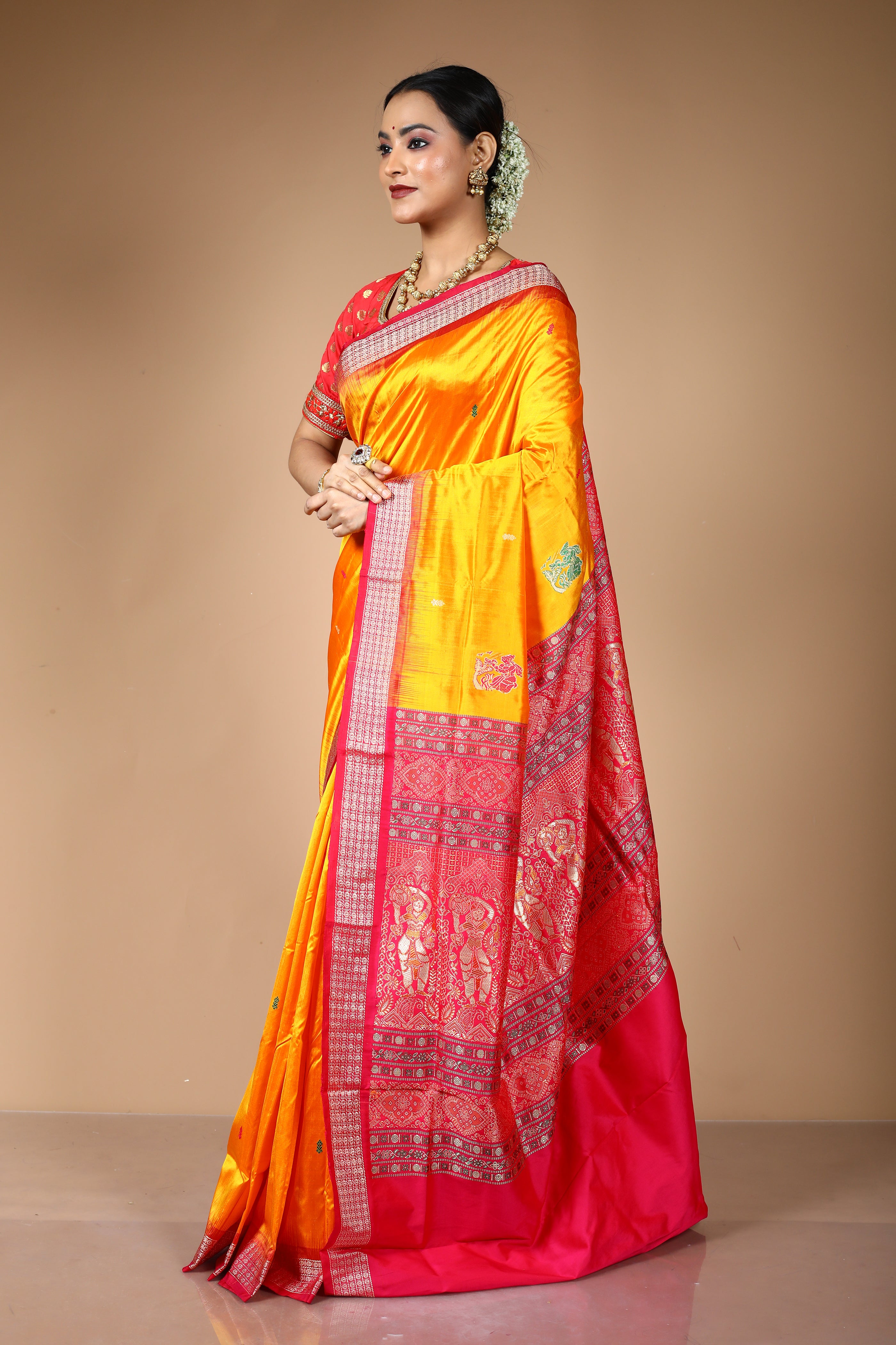 Yellow Pure Bomkai Saree