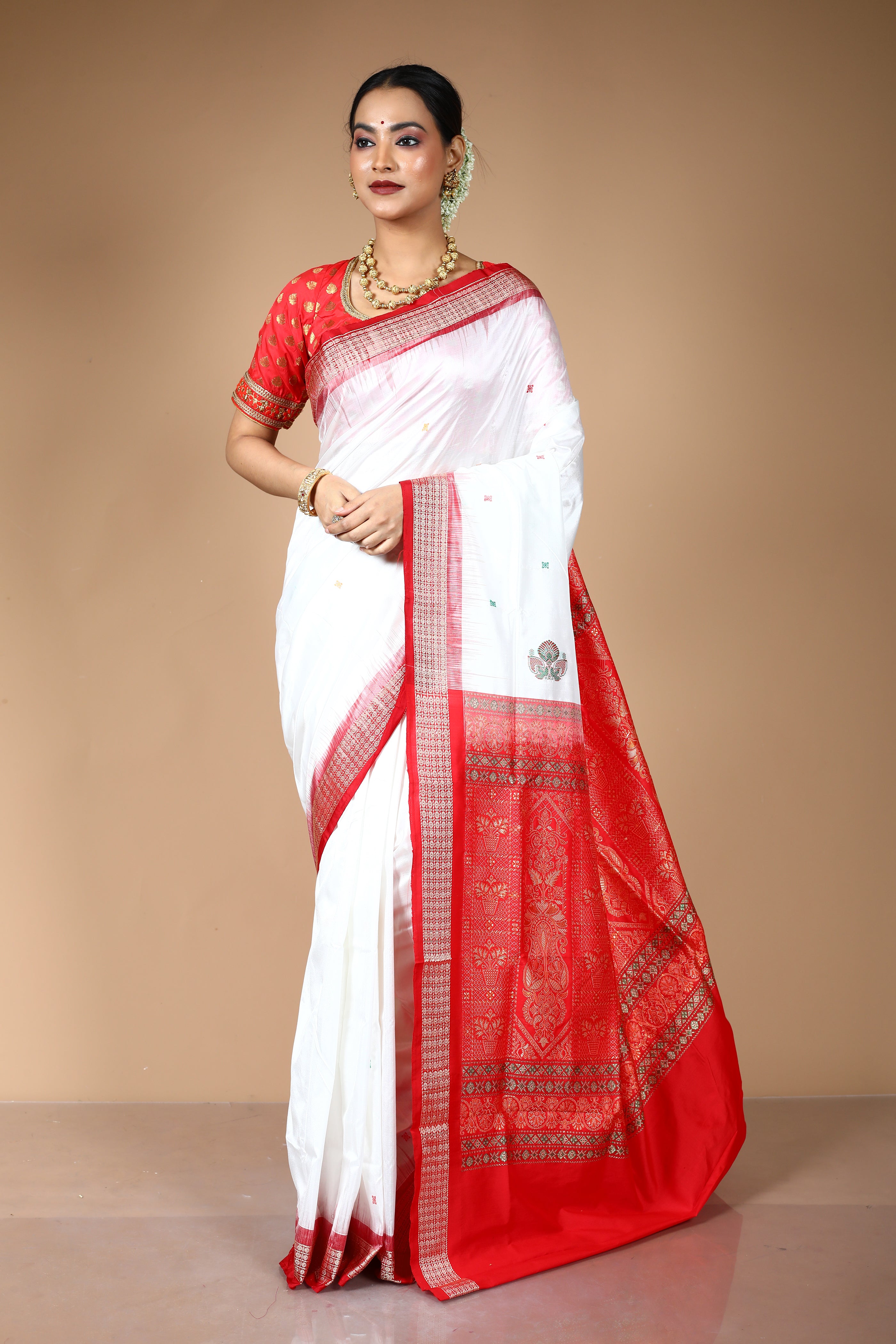 White Pure Bomkai Saree