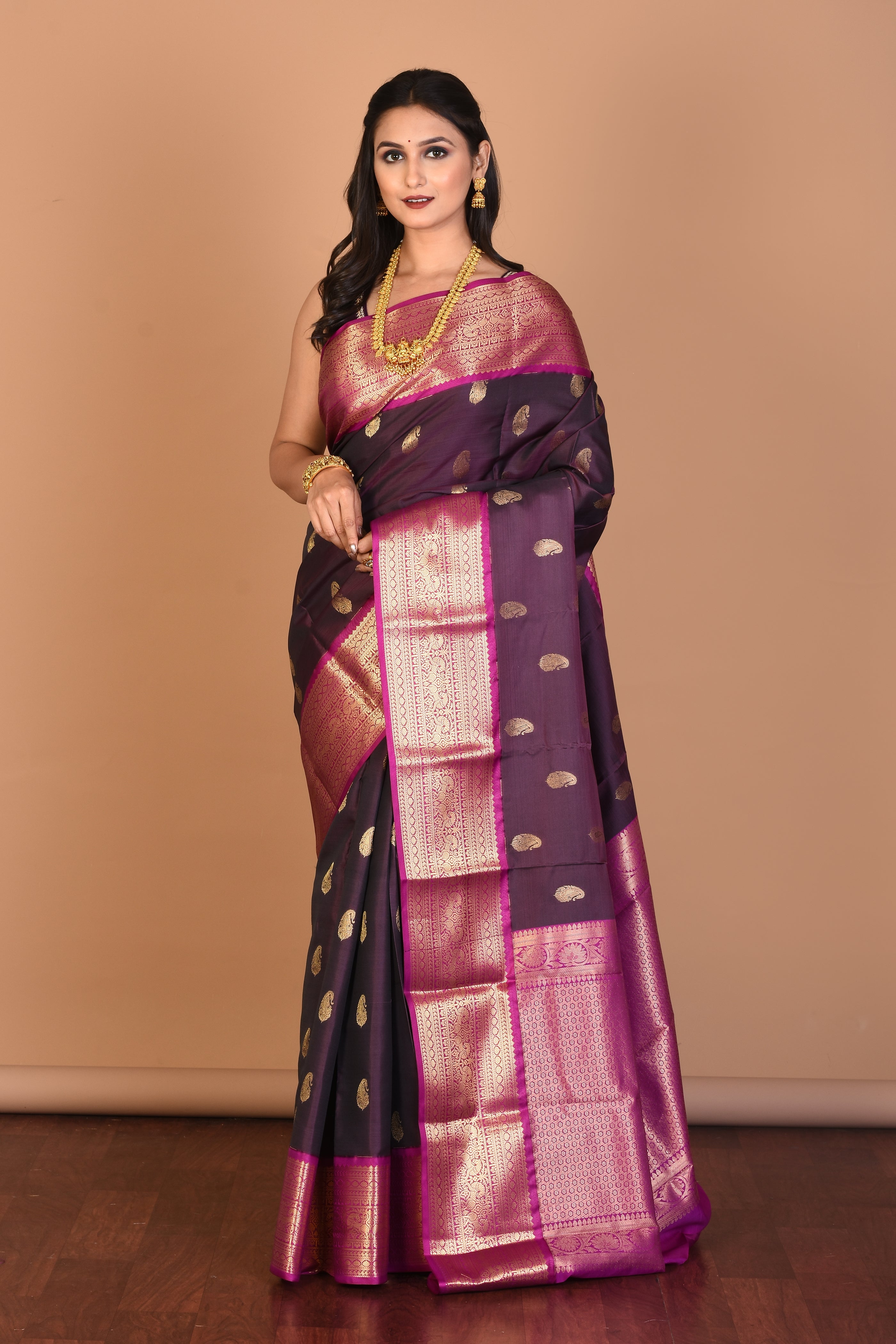 Wine Semi Kanjivaram Saree with Blouse Piece - Keya Seth Exclusive