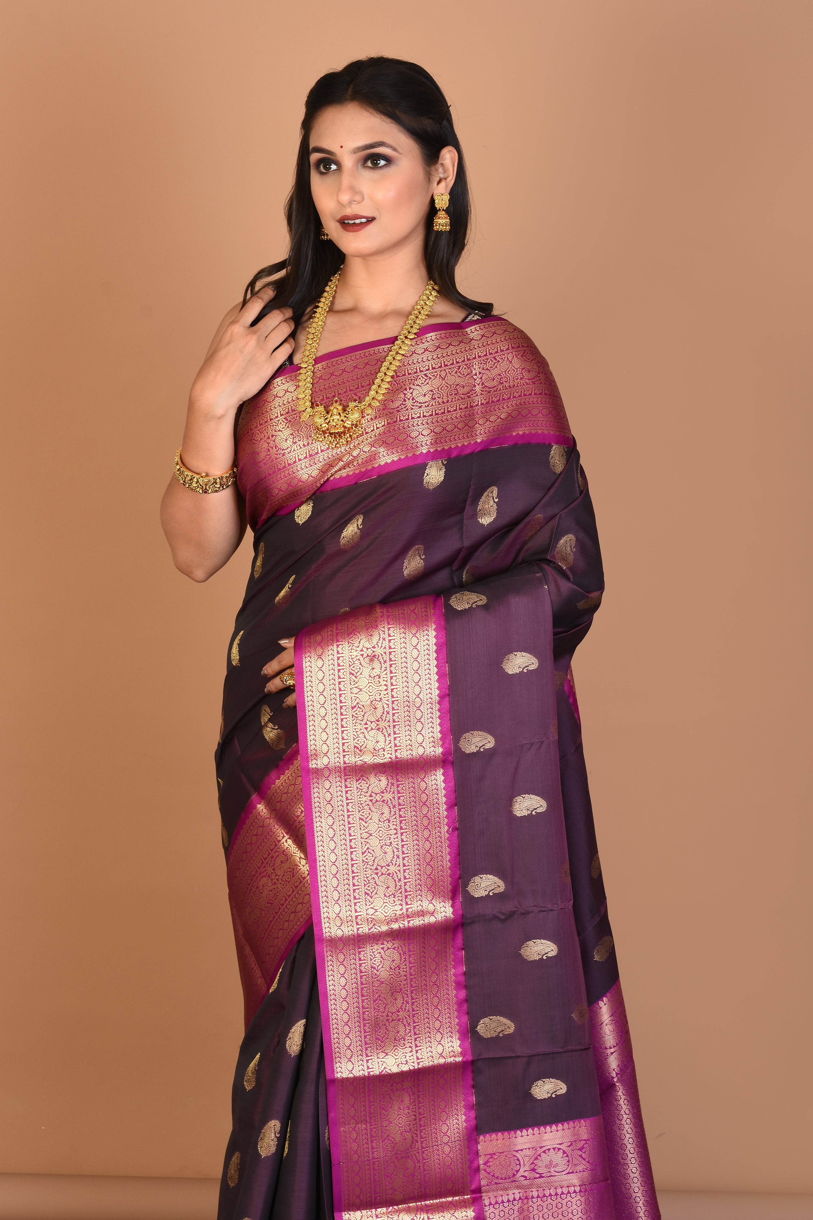 Wine Semi Kanjivaram Saree with Blouse Piece - Keya Seth Exclusive