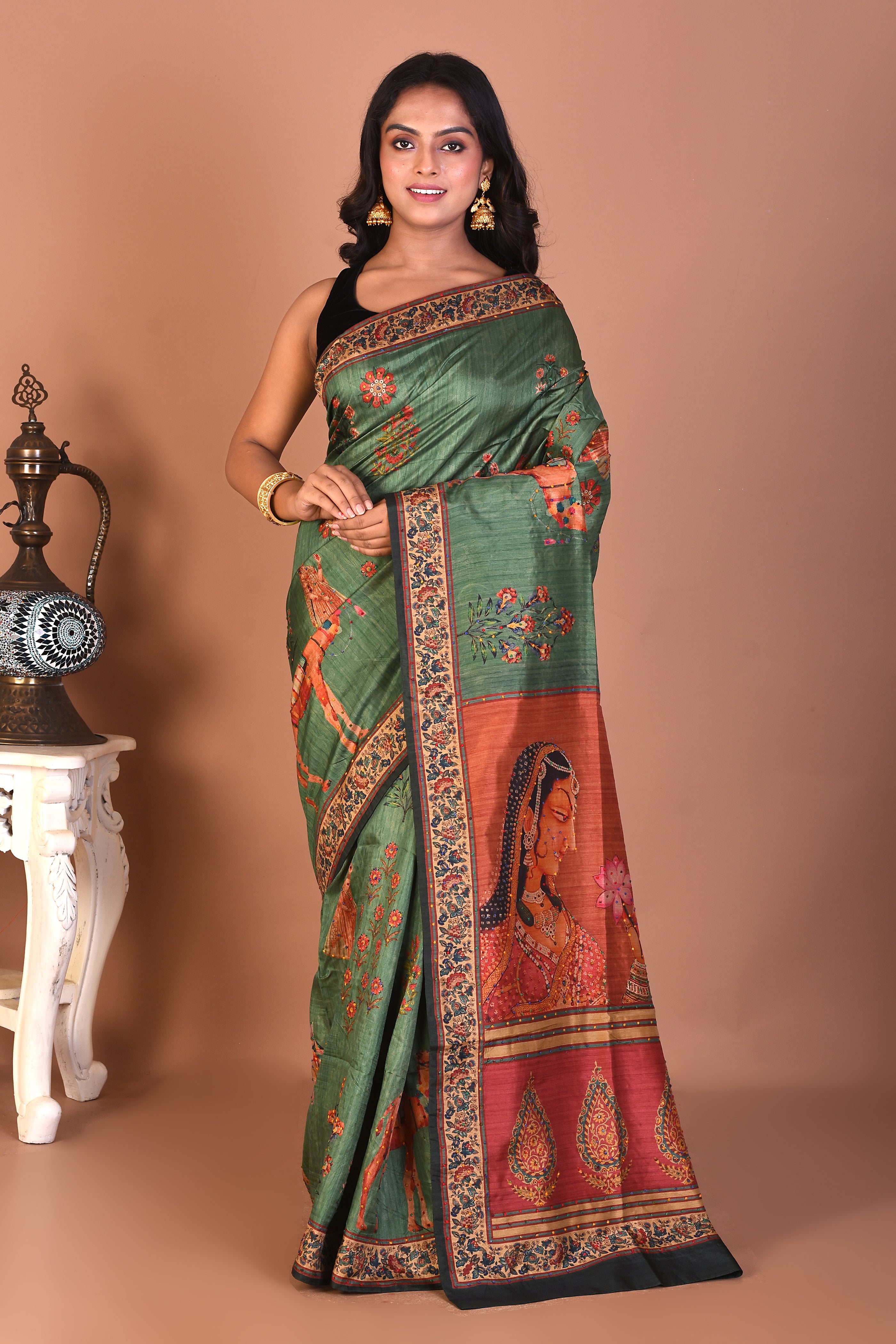 Green Blended Printed Silk Saree - Keya Seth Exclusive