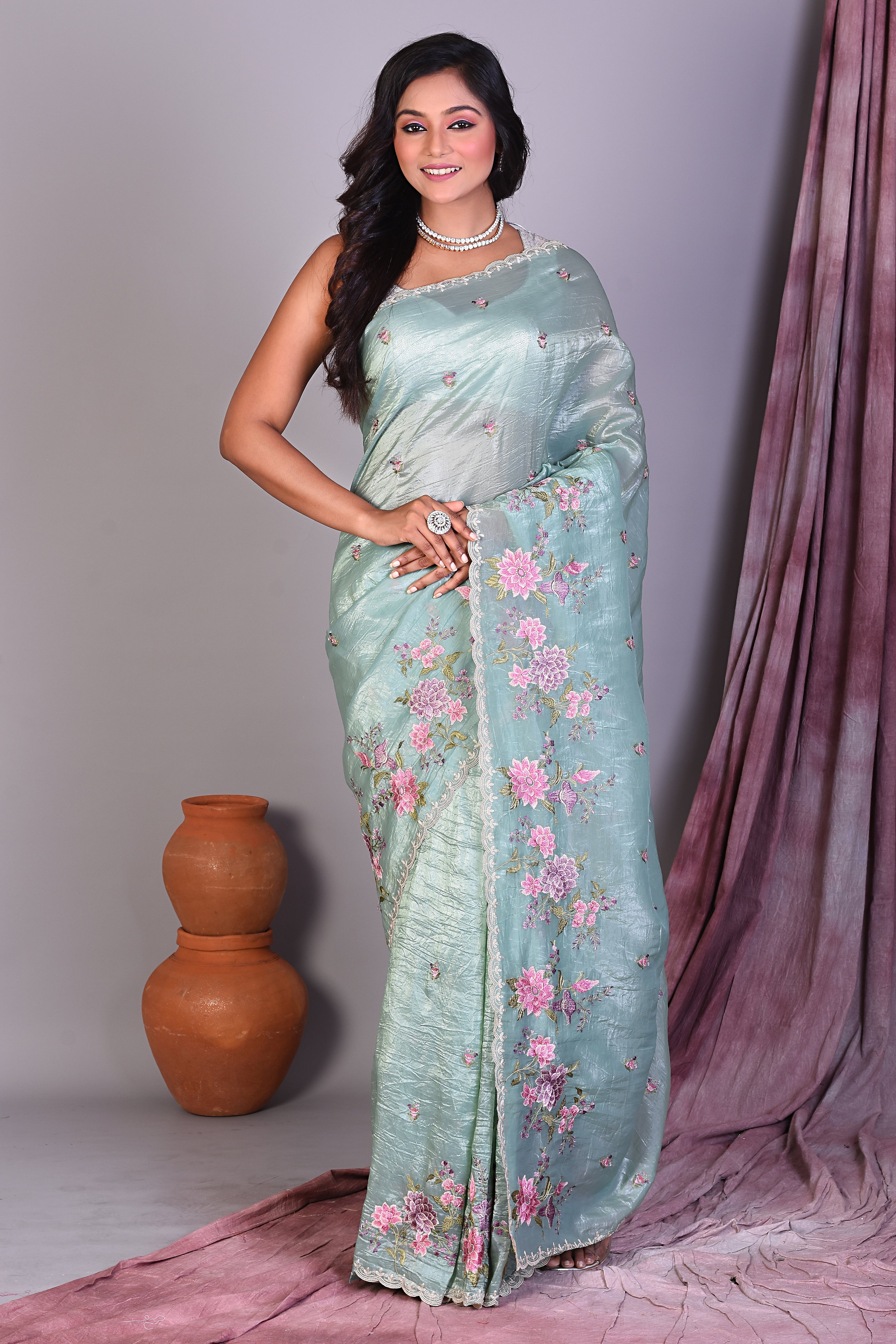 Fancy Sea Green Blended Organza Saree - Keya Seth Exclusive