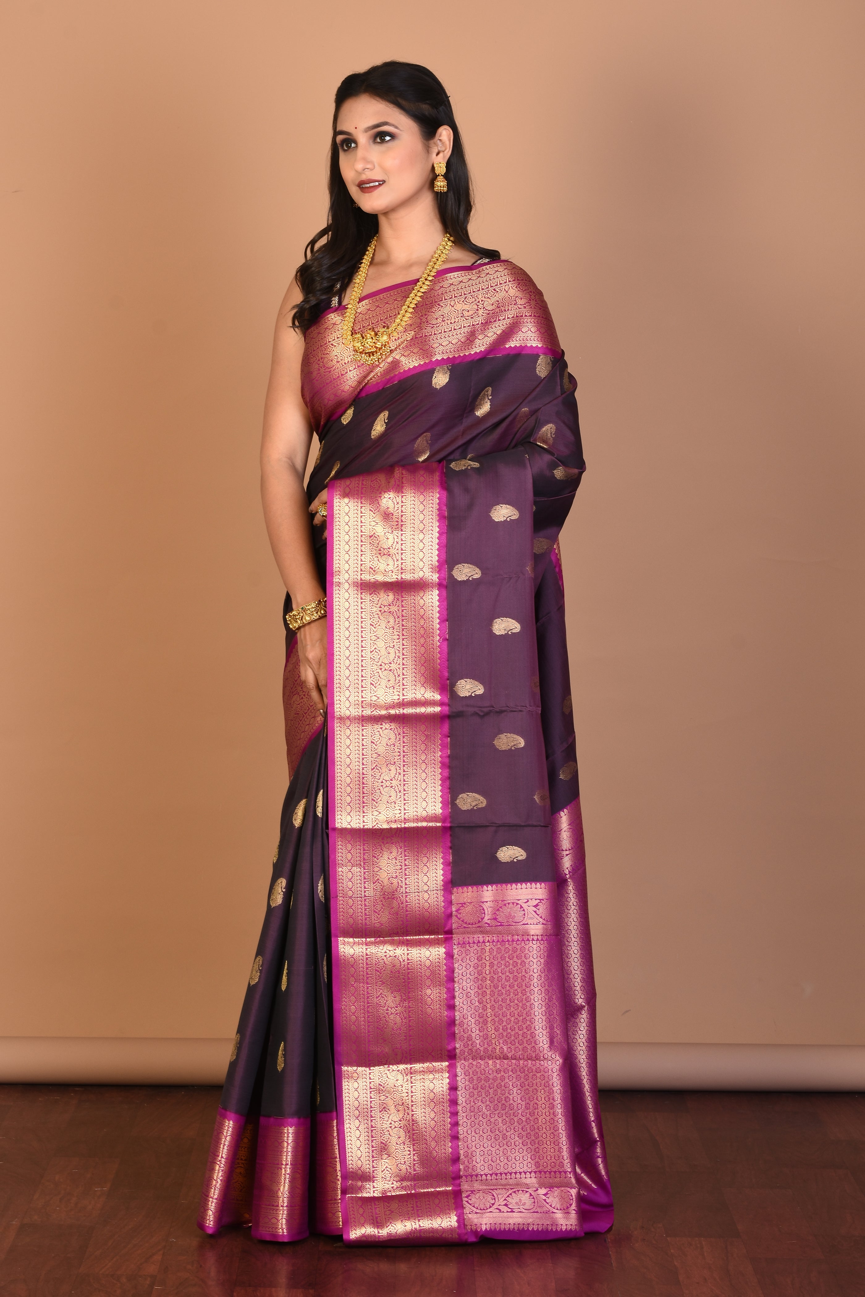 Wine Semi Kanjivaram Saree with Blouse Piece - Keya Seth Exclusive