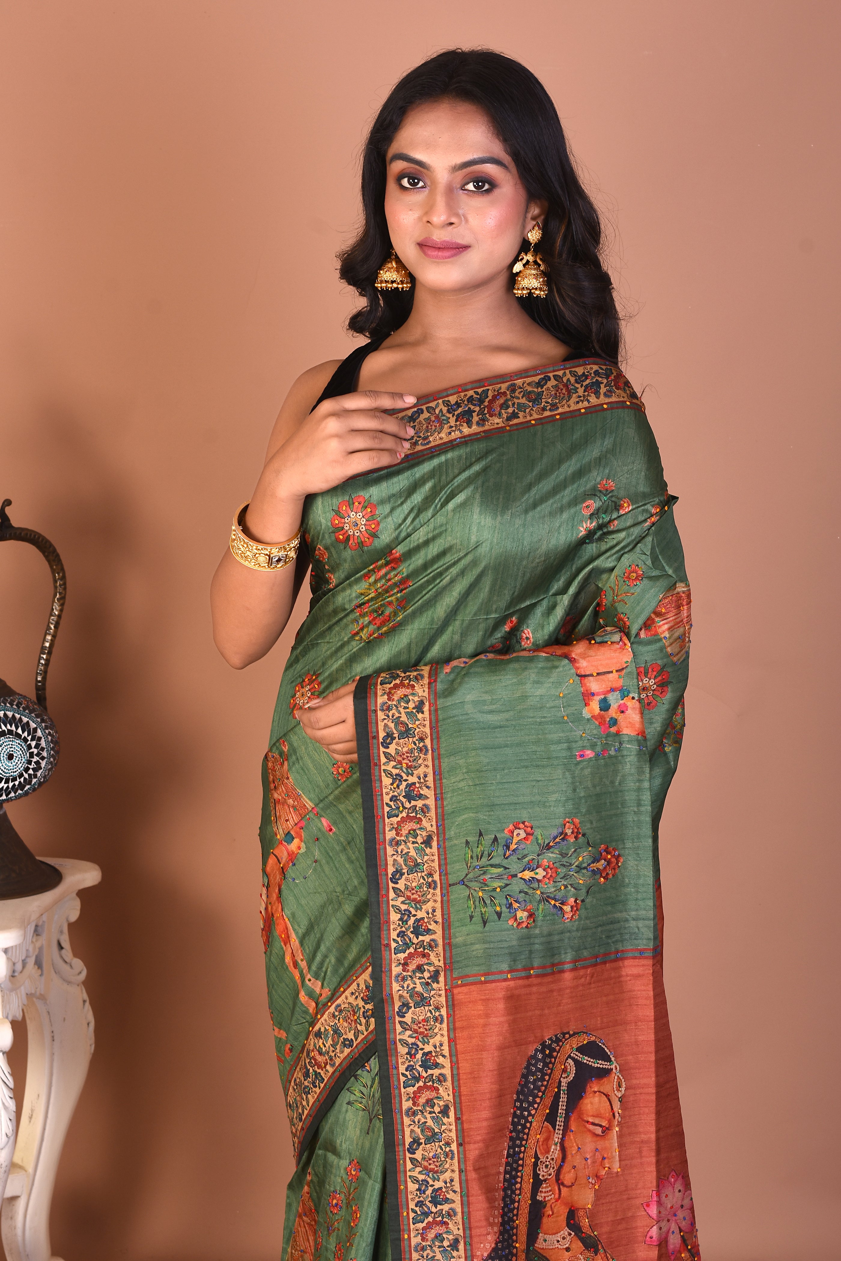 Green Blended Printed Silk Saree - Keya Seth Exclusive