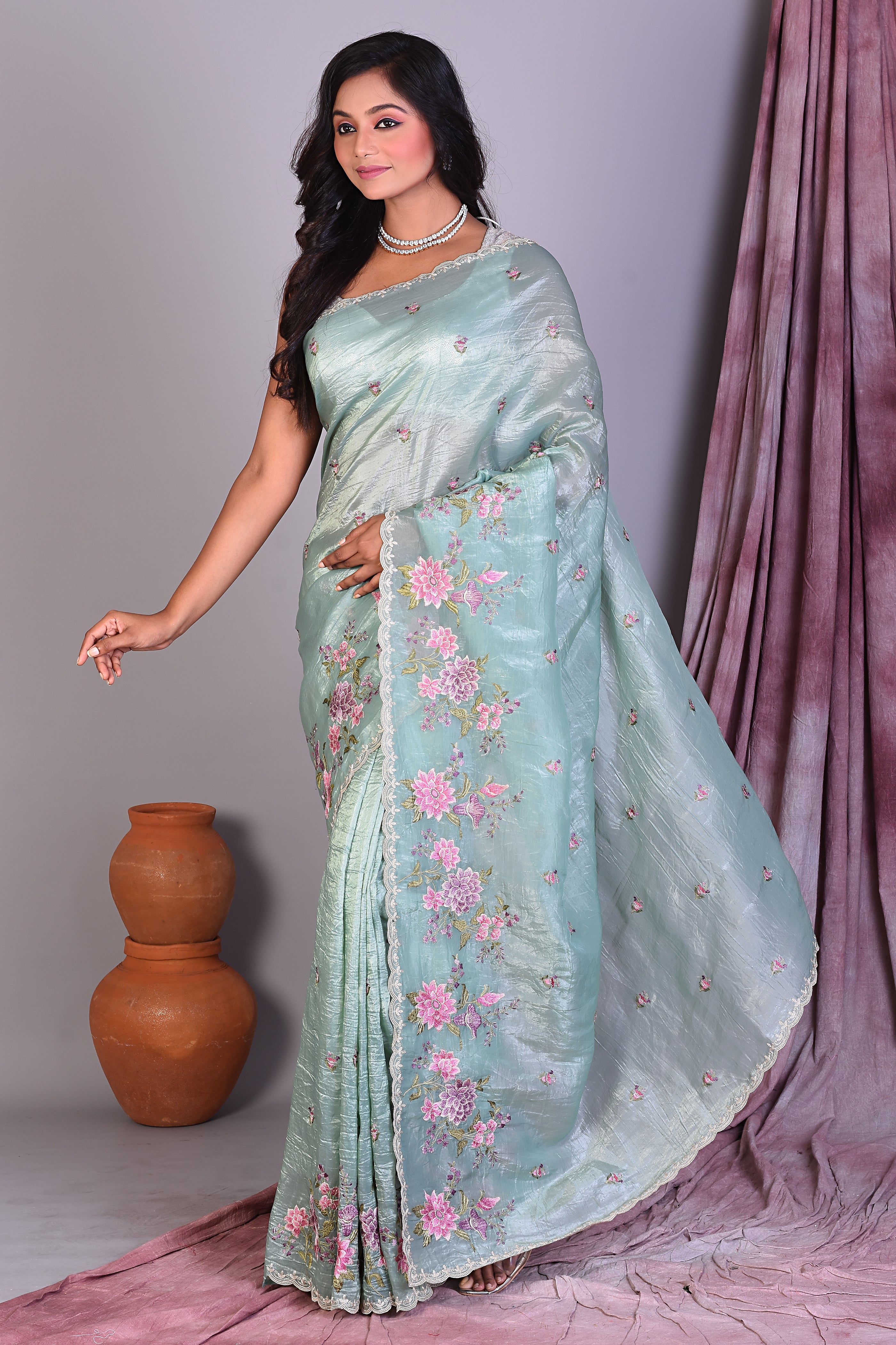 Fancy Sea Green Blended Organza Saree - Keya Seth Exclusive