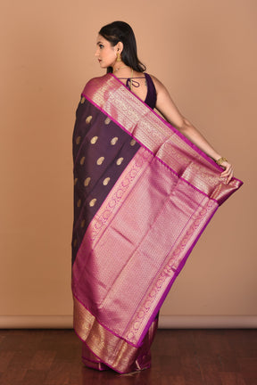 Wine Semi Kanjivaram Saree with Blouse Piece - Keya Seth Exclusive