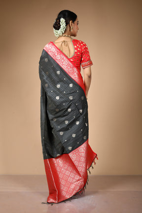 Black Striped Blended Tussar Saree